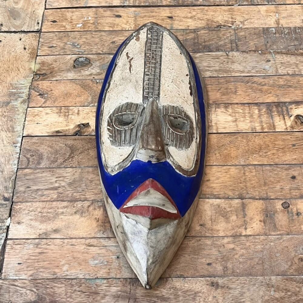 Vintage Ghana Collection Wood Mutaka Mask 15" Face Primitive Hand Carved